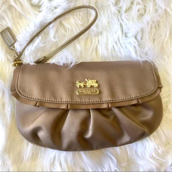 Coach Handbags - Tan Satin Coach Wristlet | Tan Satin Coach Clutch